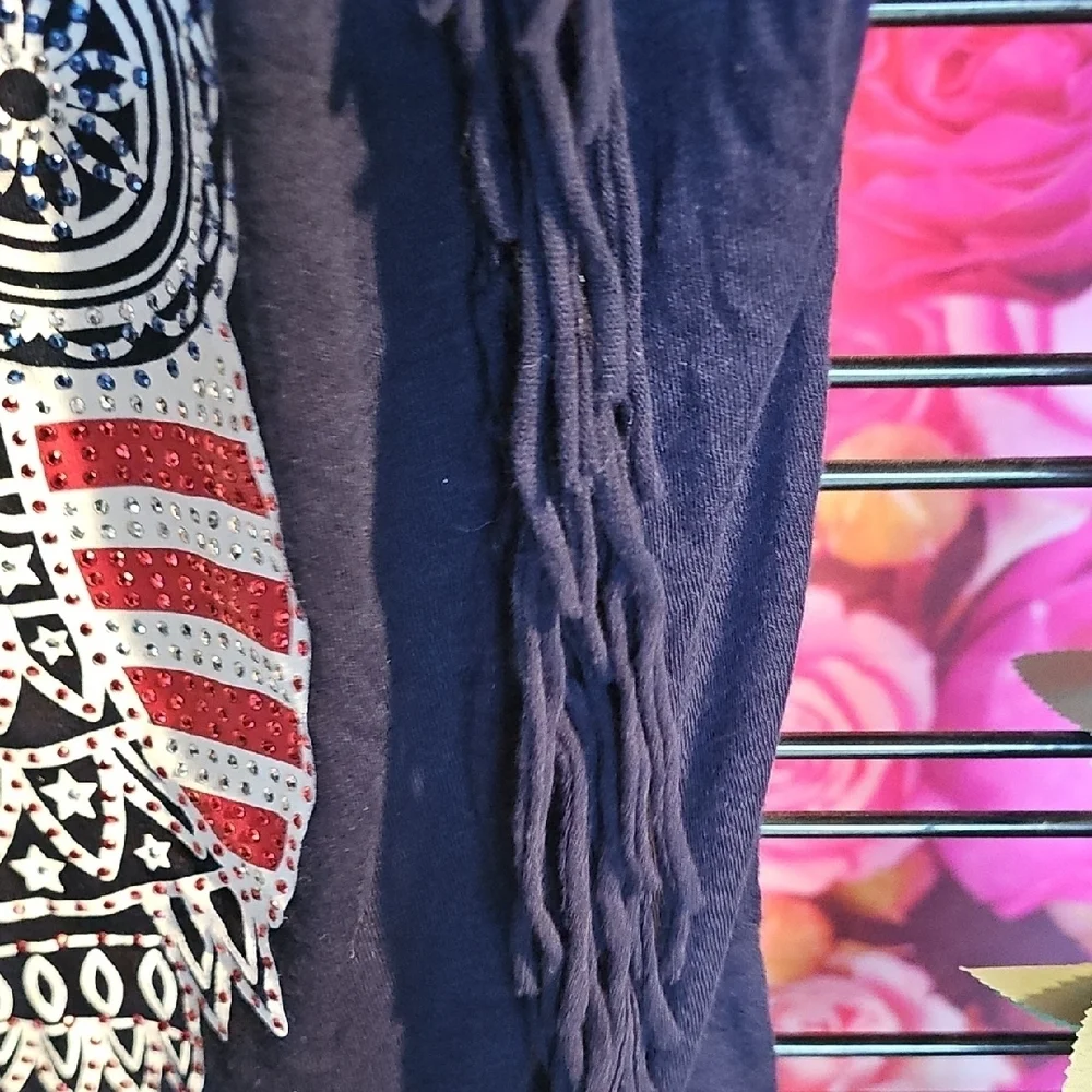 Justice Girls Navy Blue Owl Embellished Patriotic Top Size 12 Like New